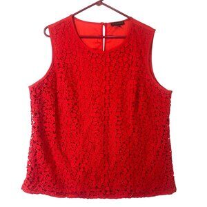Lane Bryant Red Sleeveless Heart Lace Overlay Top Size 14